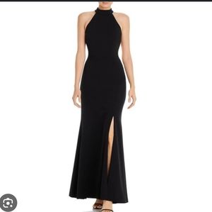 Aqua Exposed Back Evening Dress - Black